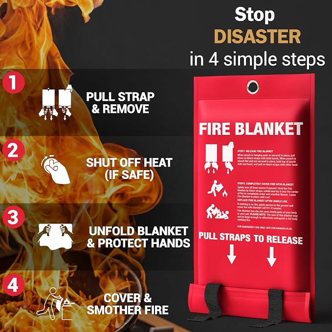 Emergency Fire Blanket, 40x40 UM9 Fiberglass, Rated to 1076°F, Smothers Kitchen, Home, RV & Camping Fires, Fire Suppression Blanket, National Park Foundation Partner - Fiberglass 2-Pack