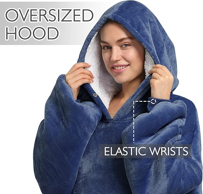 Catalonia Oversized Blanket Hoodie Sweatshirt, Wearable Sherpa Lounging Pullover for Adults Women Men