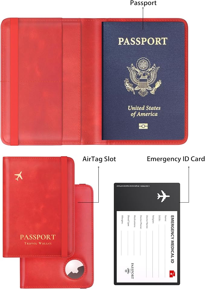 Stouchi AirTag Passport Holder – Slim RFID Travel Wallet | Ultra-slim, Waterproof PU Leather, 5 Card Slots, RFID Blocking, AirTag Slot – Perfect for US Passports