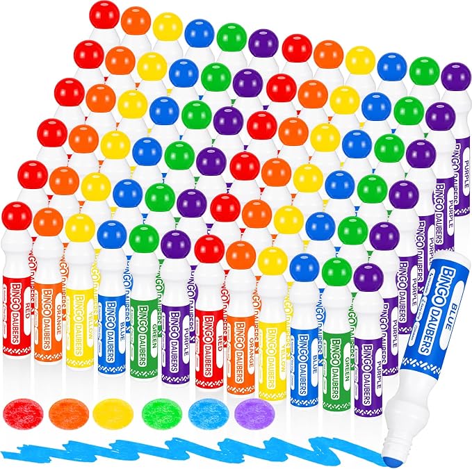 Crtiin 72 Pack Mixed Colors Set of Bingo Daubers Bingo Dabbers Dot Markers Bulk Paint Dotters Craft Ideal for Art and Crafts Painting Supplies Drawing Coloring Class Pre School Adult Gift (6 Colors)