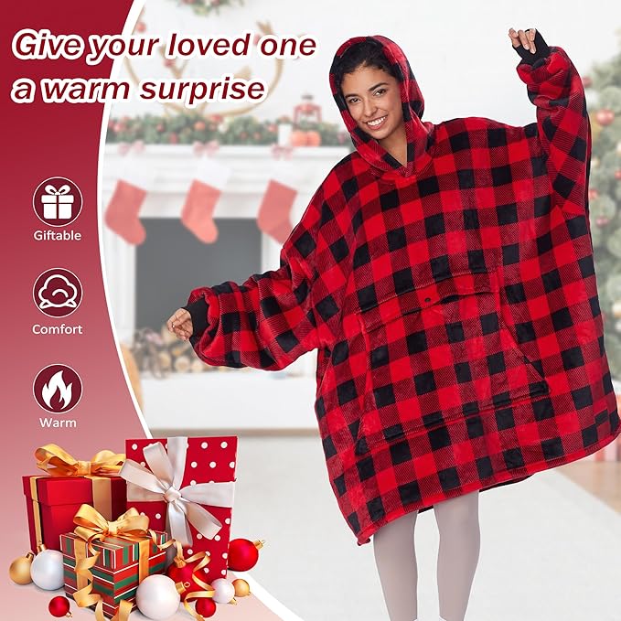 Catalonia Oversized Blanket Hoodie Sweatshirt, Wearable Sherpa Lounging Pullover for Adults Women Men