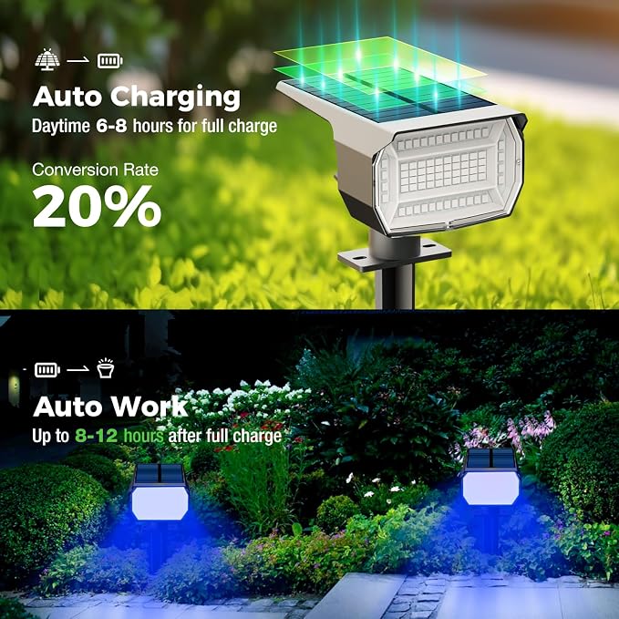 nipify Solar Spot Lights Outdoor, Solar Powered Waterproof Spotlight | 4 Pack, Blue, Landscape Lighting for Outside Yard Garden Pathway