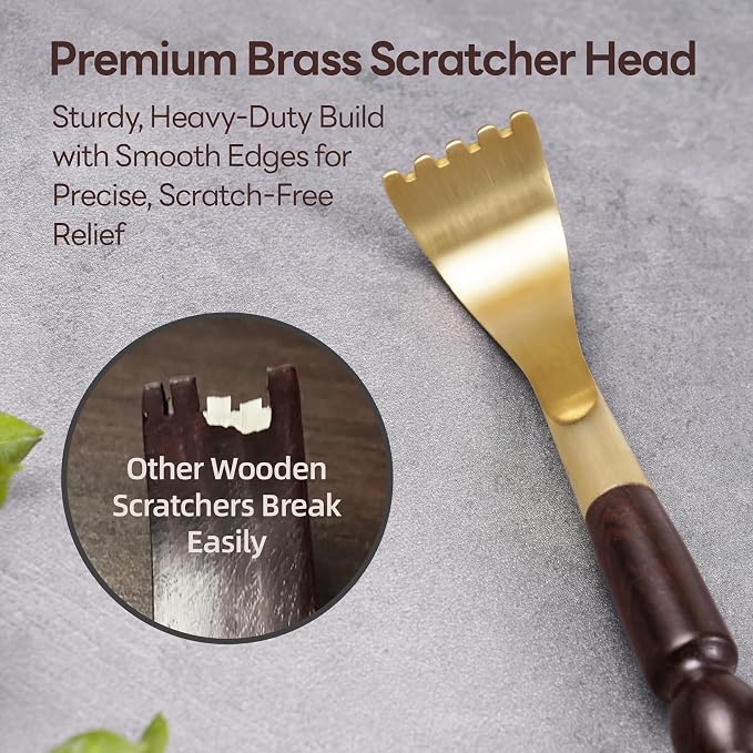 Tomorotec Back Scratcher Massager, Ebony Wood Brass Head Itch Relief 17.5" | African Blackwood, Splinter Proof, Cool Touch, Thoughtful Gift For Men Women, Red