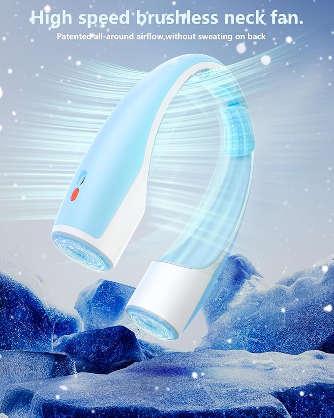 Rohent Neck Fan Portable for Cooling: Powerful High Speed Battery - Blue | Operated Fan 4 Speeds Long Battery Life - Lightweight USB Rechargeable Wearable Fan for Outdoor Indoor