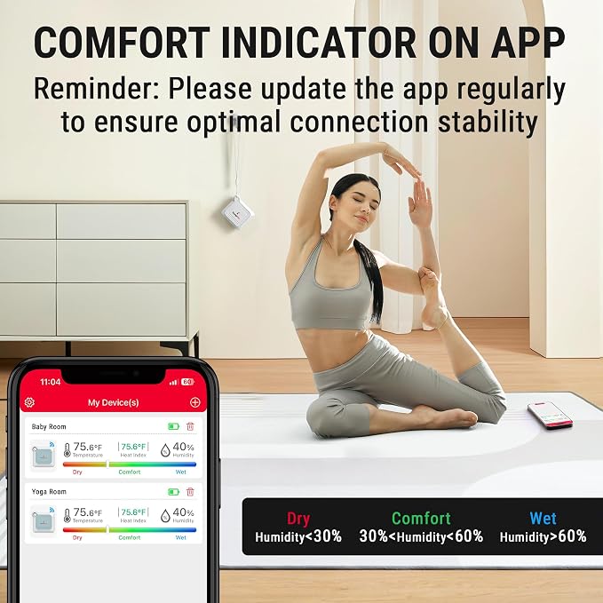 TempPro TempAir Bluetooth Thermometer Hygrometer, 260 ft Temperature Sensor | Greenhouse Thermometer with Remote App Control, Temperature and Humidity Monitor with 2-Year Data Logging Export, 3 pack