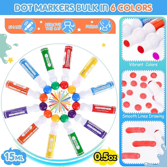 Crtiin 204 Pack Bingo Game Cards and Daubers Set Includes 180 Disposable Paper Game Sheets, 24 Mixed Colors Dot Markers Party Supplies for Card Games Activity Family Gathering Night