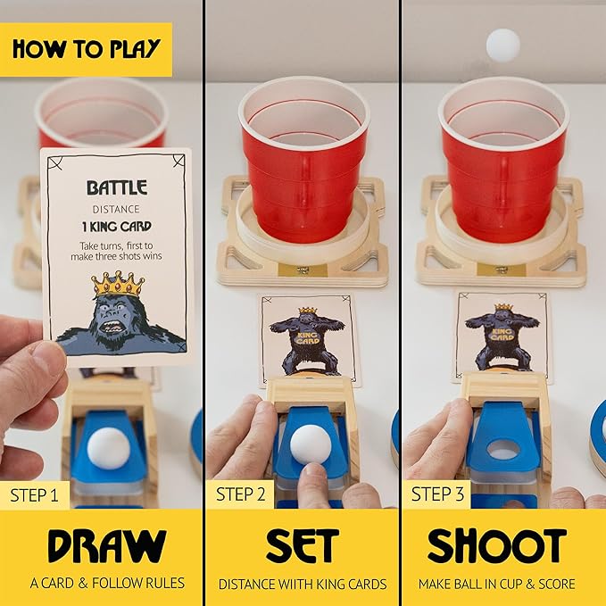 King Pong Original Shot Making Portable Pong Card Game for Kids, Teens & Adults | 1-4 Players | 12 Mini Games Included | Family Game Night, Travel & Party Fun