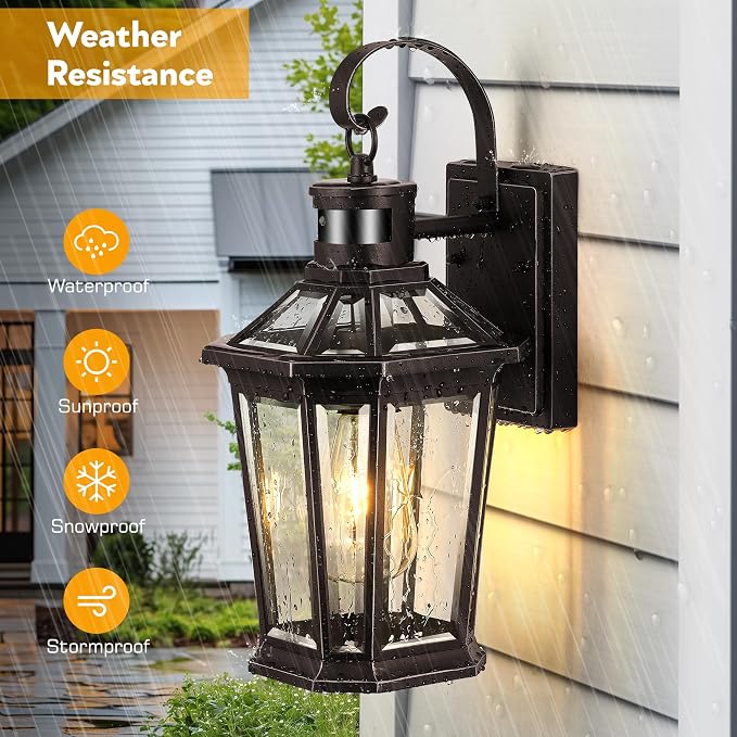 VIANIS Motion Sensor Outdoor Lights, 2 Packs Oil Rubbed Bronze Dusk to Dawn Outdoor Wall Lights Exterior, 100% Anti-Rust Aluminum Front Porch Wall Lantern, Modern Outdoor Wall Sconce for House, E26