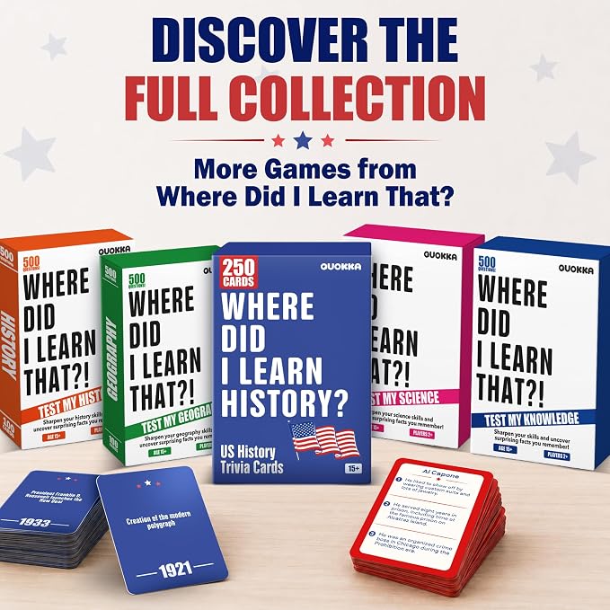 Quokka Trivia Game for Families - Fun Educational Trivia Cards | Where Did I Learn History - 250 Double-Sided History Cards, Chronology Card Game and Famous Figure Guessing for Adult Age 15+