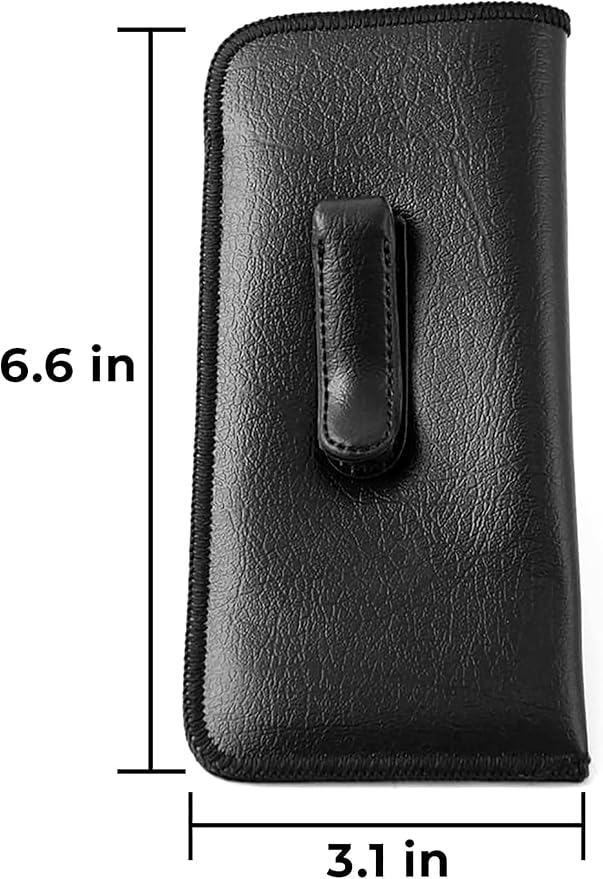 Calabria Soft Slip-In Glasses Case Pocket Metal Clip Black (3 Pack) for Men/Women Synthetic Leather Felt Lining 6.5"x3"