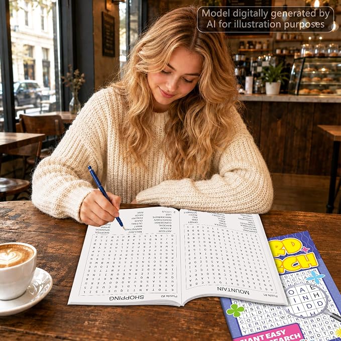 2 Pack Large WordSearch Puzzle Books for Adults Aging Seniors 6.5x9 Inches Word Find Puzzle Books with Large Print Words Activity Book Variety Themes Brain Games and Stress Relief