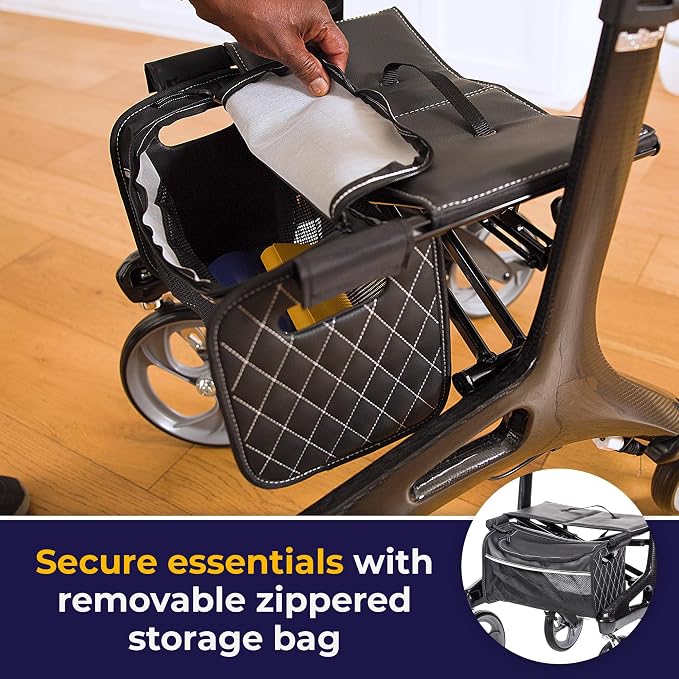 Drive Medical RTL10266CF Nitro Elite CF Rollator Walker with Seat, Black | Foldable Rollator Walker with Seat Offers Lightweight, Convenient Mobility Support for Everyday Use Daily