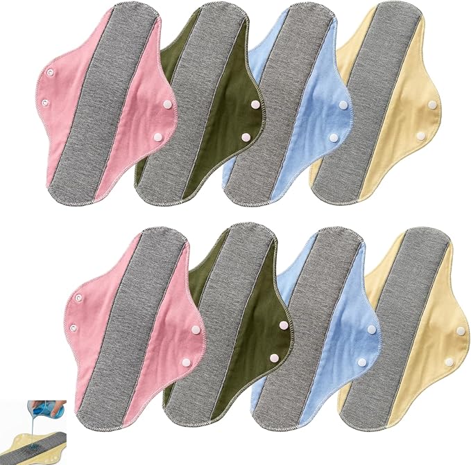8 Reusable Pads for Women, Carefree Pads for Daily and Nighttime Protection, Reusable Incontinence Pads for Women with Soft Cotton Material, Breathable and Washable Design for Active Lifestyles