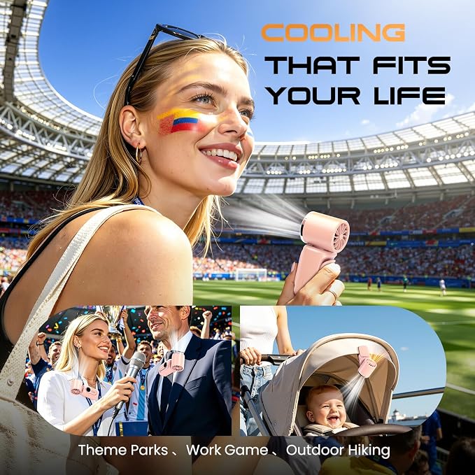 Portable handheld Fan Clip-On Mini Fan 3000mAh 5-speed 180° Rotating | 14500 RPM personal fan Pocket Size USB Cooling Fan for Travel, Beach, Makeup, Office, indoor and outdoor