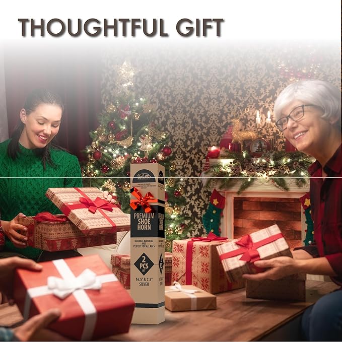 Velette 2 Pack Metal Shoe Horn Long Handle for Seniors - 16.5" Extra Long Shoe Horn for Seniors, 7.5" Travel Shoes Horns for Men, Women, and Kids - Shoehorn Long-Handle, Shoes Spoon, Gifts for Elders