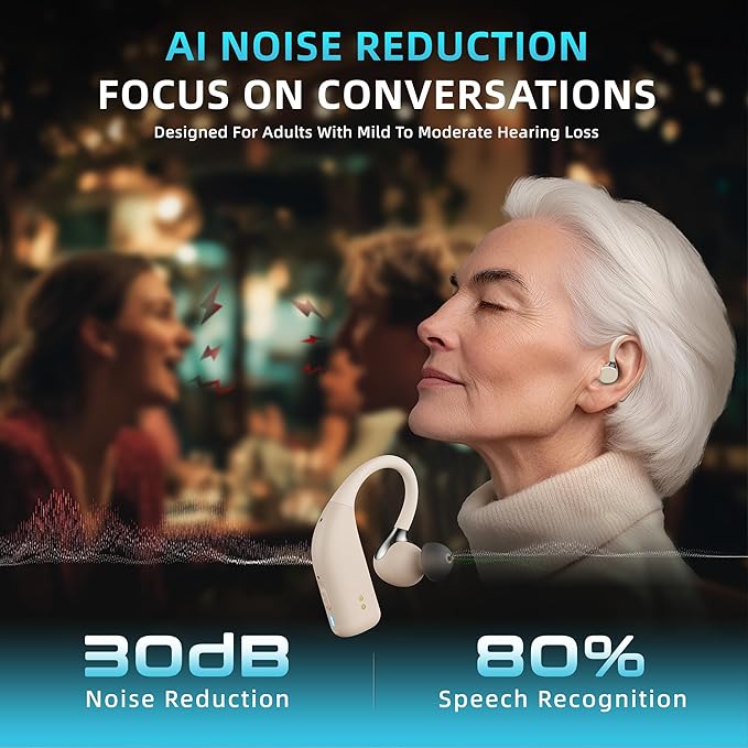 FLYSOUND Nature Pro OTC Hearing Aids with Bluetooth & Auracast for Seniors & Adults | 80% Improved Speech Recognition & Tinnitus Masking via App | Up to 60dB Gain & AI Noise Reduction | Fashion Nude