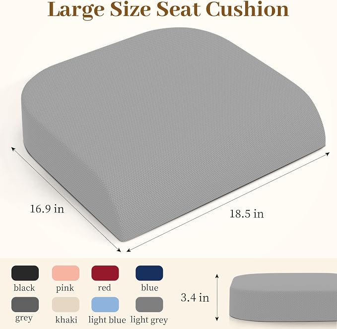 TranquilRelax XL Memory Foam Seat Cushion for Office Chair, 3.35-Inch, Light Gray