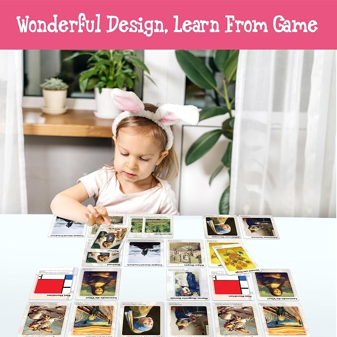 80 PCS Artwork Matching Game, 40 Famous Painting Memory Cards Bilingual Language Picture Match Game, Educational Learning Toys Enhance Memory & Matching Skills for Kids Ages 3 and Up