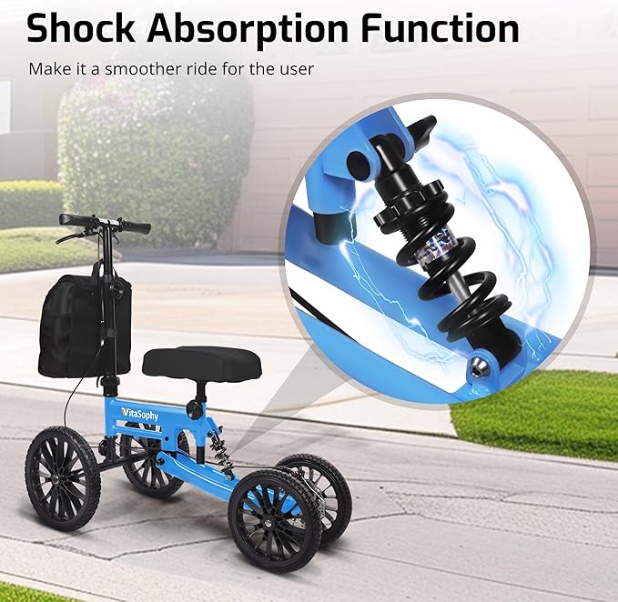All Terrain Knee Scooter with Disc Brake System, Steerable Knee Walker for Adults for Foot Surgery, Broken Ankle - Rover Scooter for Broken Foot Injured Leg Crutch (Blue)