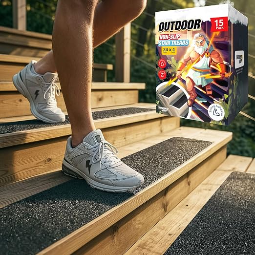 Outdoor Stair Treads Non-Slip 24" x 4" 15-Pack Waterproof 80-Grit Grip Tape