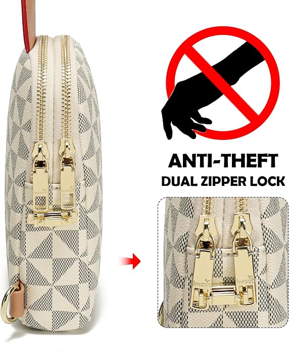 Anti Theft Crossbody Bag for Women, Small RFID Blocking Sling Purse with Zipper Lock for Travel, Vegan Leather