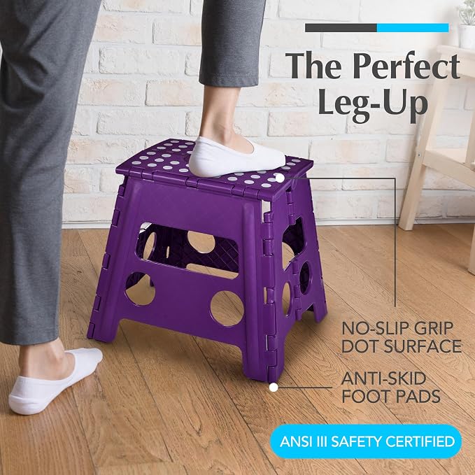 Handy Laundry Folding Lightweight Step Stool - Sturdy Enough to Support Adults - Opens Easy with One Flip - Great for Kitchen, Bathroom or Bedroom (Purple - 13 Inch)