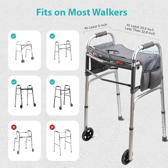 Walker Tray for Folding Walker, Non Slip Mobility Table for Seniors, Fits Most Standard Folding Walkers, Multi Functional Removable Tray, Portable Multipurpose Walker Accessories