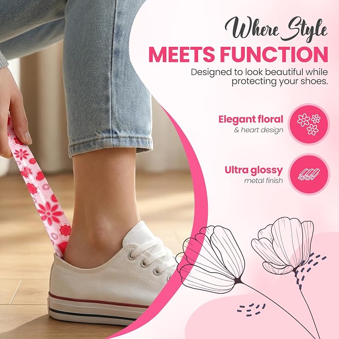 Premium Long Handle Metal Shoe Horn For Women, Seniors, Girls, Kids | 16.5" Inch Solid Shoehorn | Unbreakable, Unbendable (Pink)
