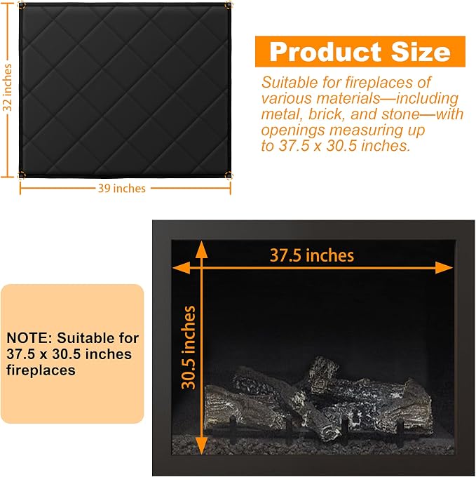 MyLifeUNIT Magnetic Fireplace Cover, 39" x 32" Fireplace Blanket for Living Room, Keep Indoor Drafts Out Stops Heat Loss
