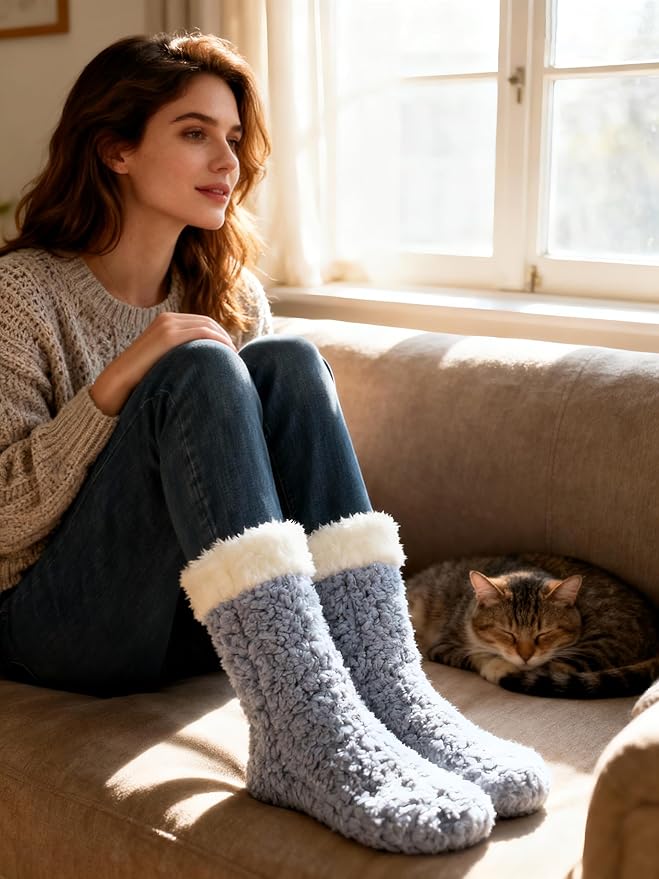 cosyone1997 Women's Fuzzy Slipper Socks with Non-slip Grippers, Cozy & Unique Gifts