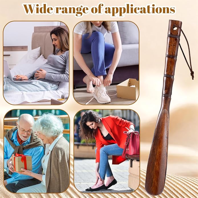 Premium Wooden Shoe Horn, 13" Shoe Horn Long Handle for Seniors Men Women Boot Horns Shoes Helper for Home or Travel Lazy Shoes Helper Spoons