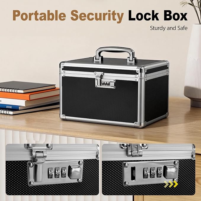 Black Medication Combination Lock Boxes with Code for Personal Items, Medicine Lockbox for Documents 12.8 x 7.6 x 8.27 Inches Colorful Medium