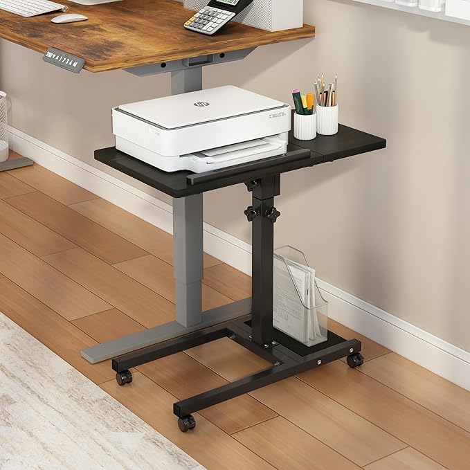 Mobile Height Adjustable Laptop Desk with Mouse Pad, Portable Laptop Desk Rolling Tiltable Table with Small Side Table for Couch,Rolling Computer Stand