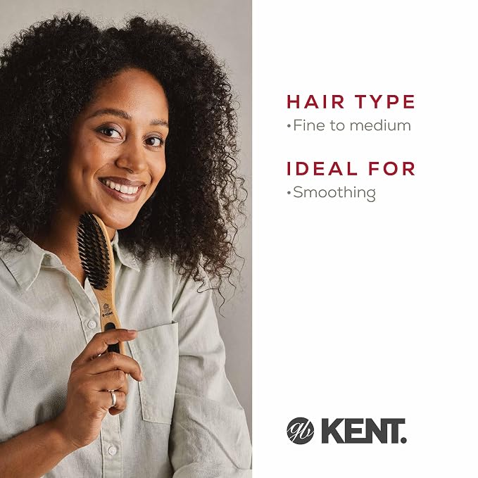 Kent PF05 Narrow Oval Hair Brush, Pure Boar Bristle and Wood for Shaping, Straightening and Grooming Brush for Revitalizing Short to Medium Length