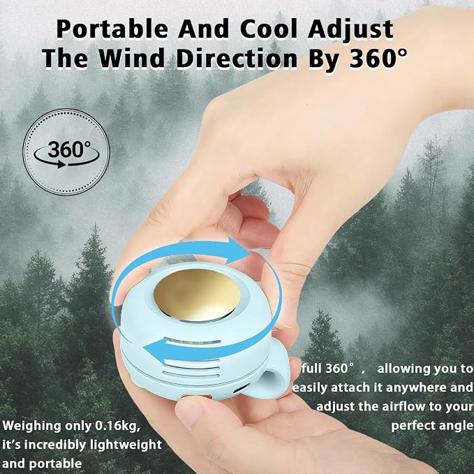 Portable Clip-On Fan, Mini USB Rechargeable 360° Rotatable Fan, Personal Fan 3-Speed Silent Mini Bladeless Fans (1pack（Blue)
