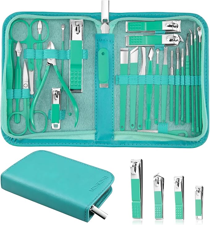 MINKINH 26-Piece Travel Manicure Set, Portable Nail Kit for Men and Women | Carbon Steel Nail Clippers, 410 Stainless Steel Tools, PU Storage Case for Luggage, Backpack, Gym Bag and On-the-Go Care