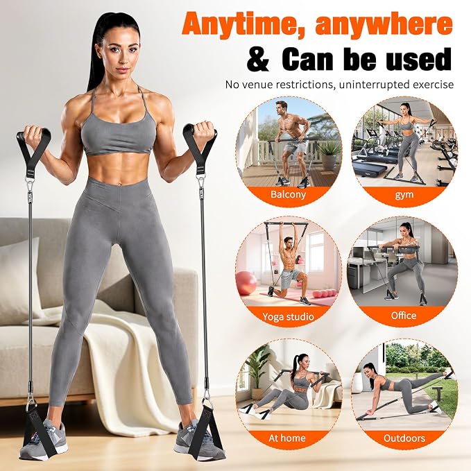 Bbtops Pilates Bar Kit with Resistance Bands,Pilates Bar with Stackable Bands Workout Equipment for Legs,Hip,Waist and Arm,Exercise Fitness Equipment for Women & Men Home Gym Yoga Pilates