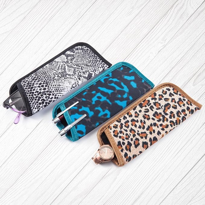 TRIUMPH VISION Reading Glasses Pouch Eyeglass Sleeve Soft Case Slim 3 Pack | Alternative to Bulky Case Lightweight，Neoprene Lined Padded Protect Optical lens Slip in, Cute Pattern Portable for Daily Use