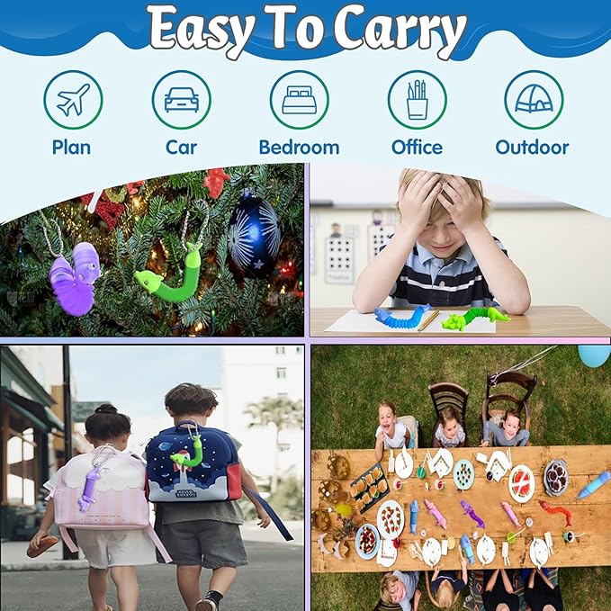 Pop Tubes Fidget Toys 24 Pcs,Party Favors Supplies Birthday Gifts for Kids Adults,Christmas Stocking Goodie Bag Stuffers,Sensory Toys for Anxiety ADHD Stress Relief,Treasure Box Toys Classroom Prizes