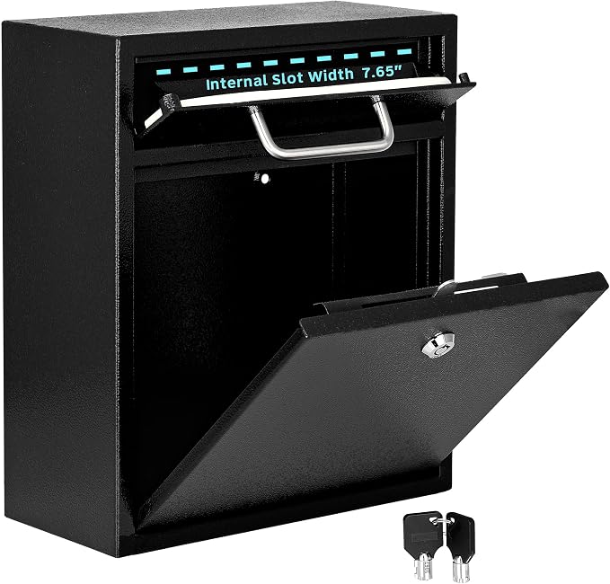 AdirOffice Wall Mount Mailbox - Mailbox with Lock and Keys- Durable Wall Mounted Locking Mailbox and Cash Drop Box for House, Apartments and Bussiness After Hours Deposits