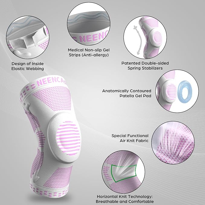 NEENCA Professional Knee Brace for Pain Relief, Medical Knee Support with Patella Pad & Side Stabilizers, Compression Knee Sleeve for Meniscus Tear, ACL, Joint Pain, Runner, Workout (Pink White, 3XL)