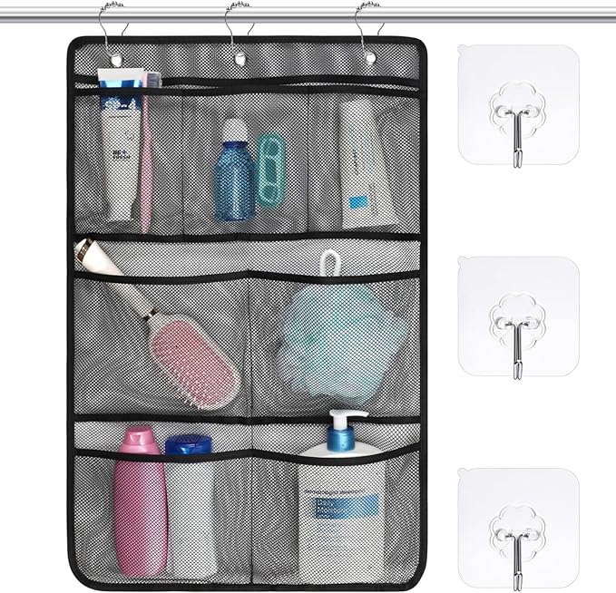 F-color 7-Pocket Mesh Shower Caddy - Hanging Shower Organizer for Cruise | Quick-Dry & See-Through Mesh for Toiletries, Fits Shower Rod Rings or Sticky Hooks for Bathroom & RV, Cruise Essentials 2026