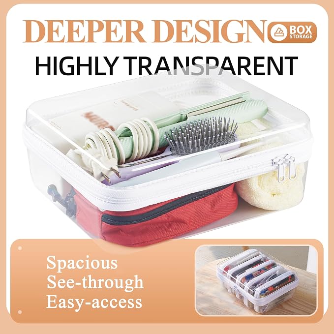 6 pcs Zipper Pouches, Hard Shell Toiletry Bag, Stackable Travel Organizer, Cosmetic Bags, Transparent Diaper Bag, Storage Cases (Tall M + 5S)