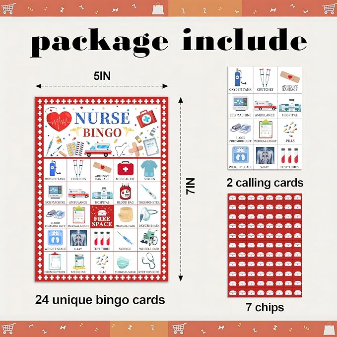 Nurse Party Bingo Game Cards, Nurse Bingo Set For Adults Large Group, RN Graduation Themed Fun Games, Nursing Party Activities Icebreaker Games, Nursing Grad Birthday Gifts For Family Friends, 19