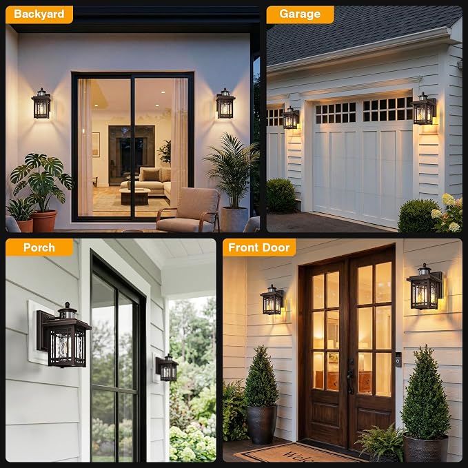 Gleamz Outdoor Porch Lights Wall Mount, Anti-Rust Updated Motion Sensor Outdoor Wall Lights, Oil Rubbed Bronze Gold Trim Exterior Lighting Fixtures,Waterproof Exterior Lighting Fixtures Dusk to Dawn