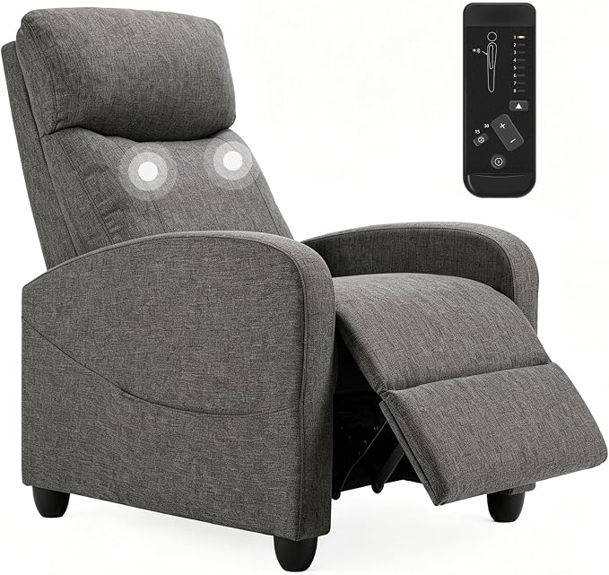 Massage Recliner Chair, Recliner Sofa Fabric for Adults, Recliners Home Theater Seating with Lumbar Support, Reclining Sofa Chair for Living Room, Greige