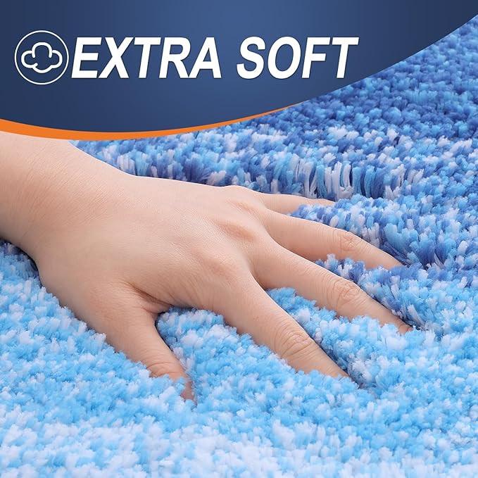 OLANLY Bathroom Rug Set 2 Piece, Soft Absorbent Microfiber Bath Rug Set, Non-Slip, Machine Wash Dry, Plush Shaggy Bath Mats for Bathroom (30"x20"+24"x16", Light Royal Blue)