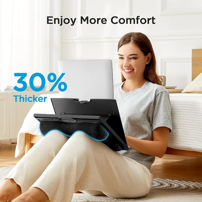 HUANUO Lap Desk with 8 Adjustable Angles – Up to 15.6" Laptop, Black | Dual-cushion base, carry handle, 30% thicker for durability, wider anti-slip ledge, for home office, sofa, bed, car