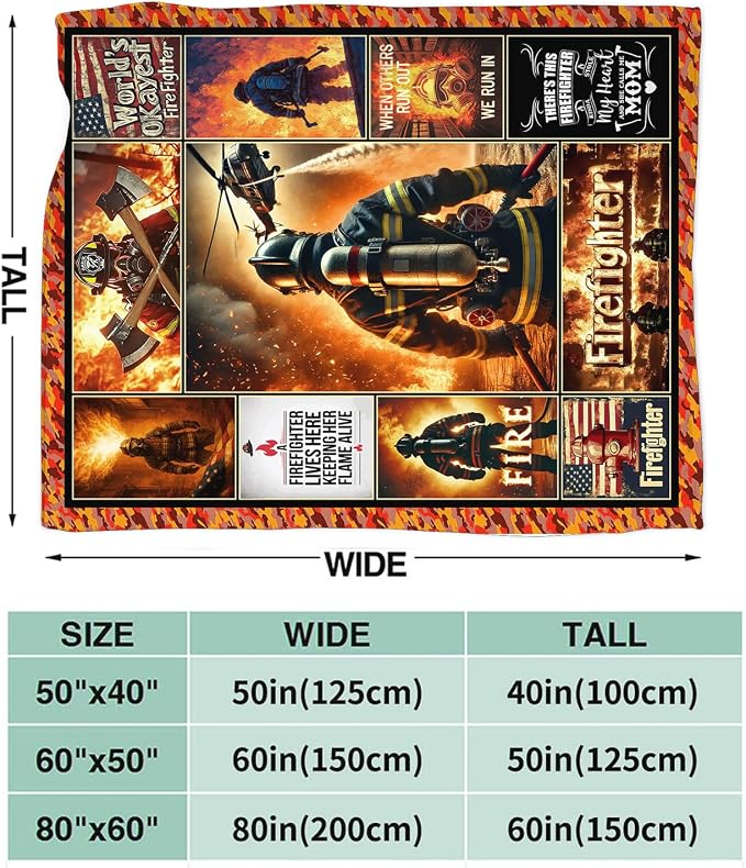 Yibuda Firefighter Blanket Fire Rescue Flannel Plush Throw Blanket Cozy Patriotic Hero Decor Fleece Stuff Blanket Gifts for Lover Girls Boys Kids Adults Women Bed Travel 60"x80"
