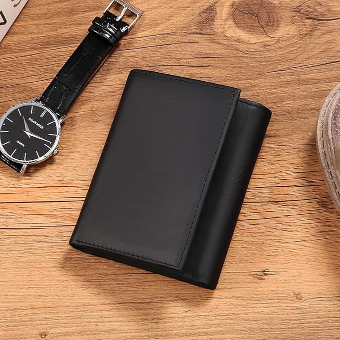 Men's Wallet Genuine Leather Trifold Wallet With ID Window